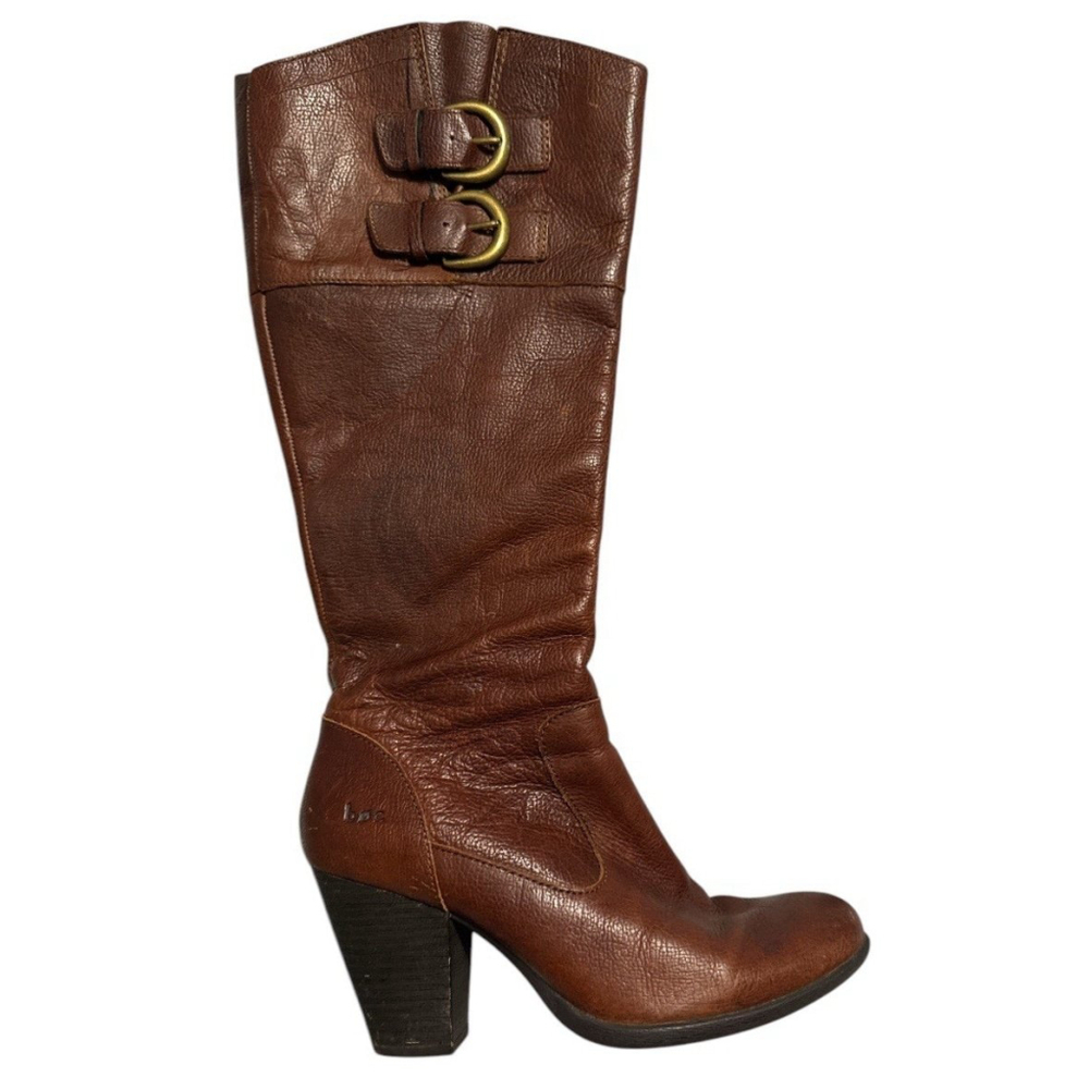 Born of Concept BOC Brown Leather 3.25 inch heel Boot Size 8 Double Buckle